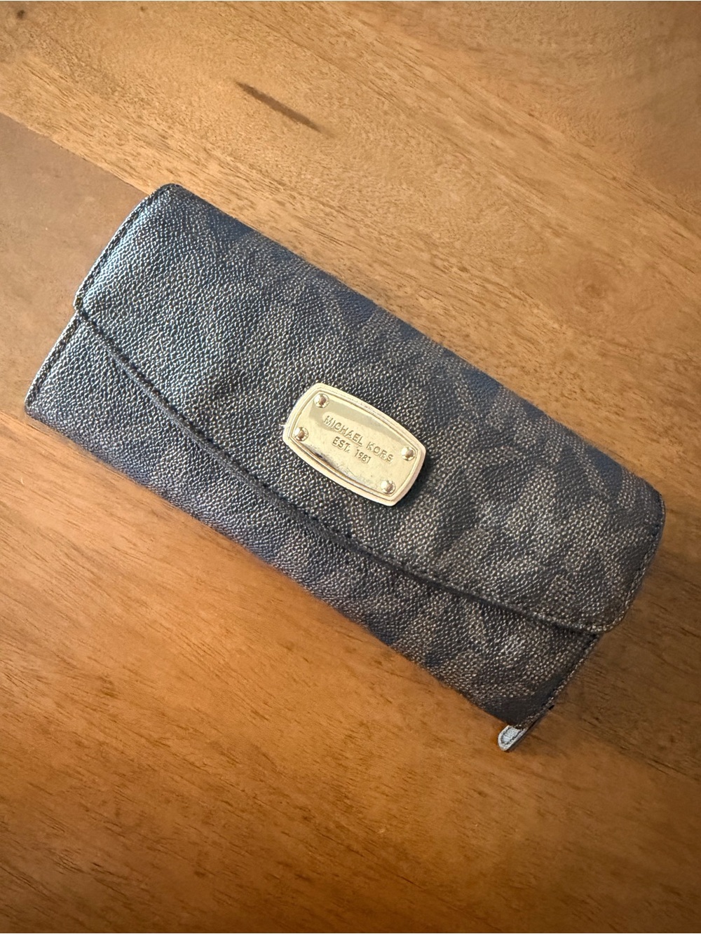 Michael Kors Navy Signature Continental Wallet with Gold Plaque
